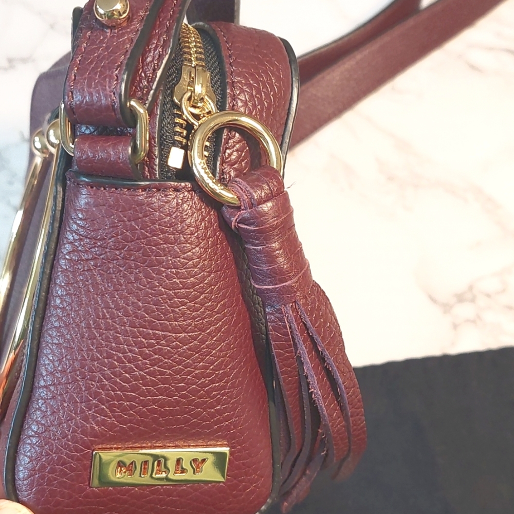 Milly Burgundy Mini Bag with Gold Accents - Picture 6 of 8